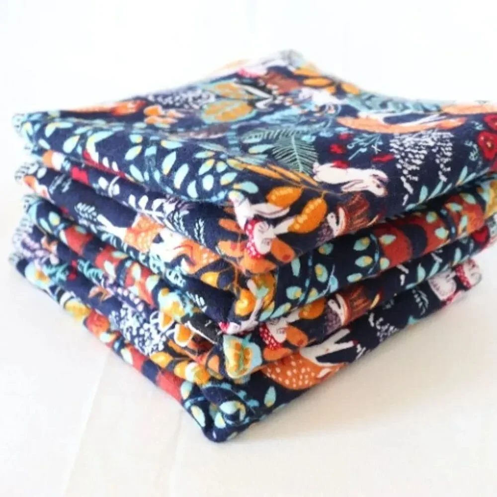 4 flannel gauze Forest Deer Bear Flowers cloth napkins wash baby towel reusable